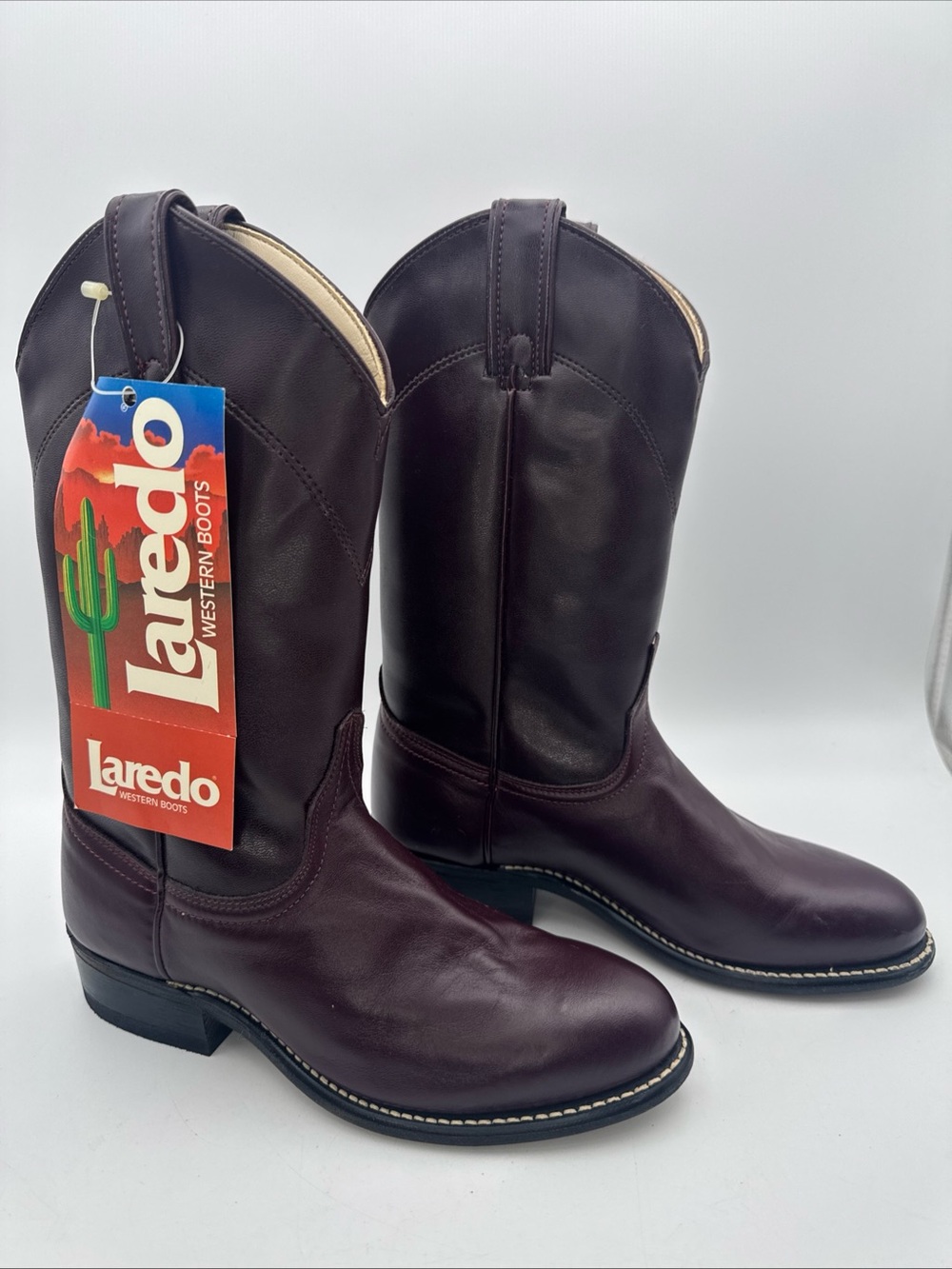New LAREDO Burgundy Leather Roper Cowboy Boots Womens Size 6 M Style 6937 USA